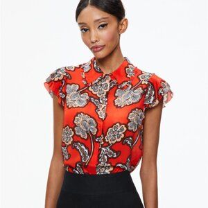 Alice + Olivia Martel Printed Silk Shirt, Size XS